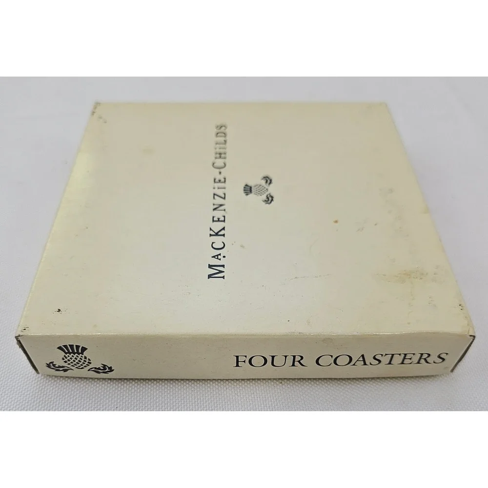 MacKenzie-Childs Set of 4 Collage Patchwork Cork Back Coasters Pink‎ Polka Dot